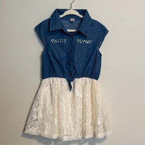 Sweet Butterfly denim top with lace bottom, girl's dress size 4